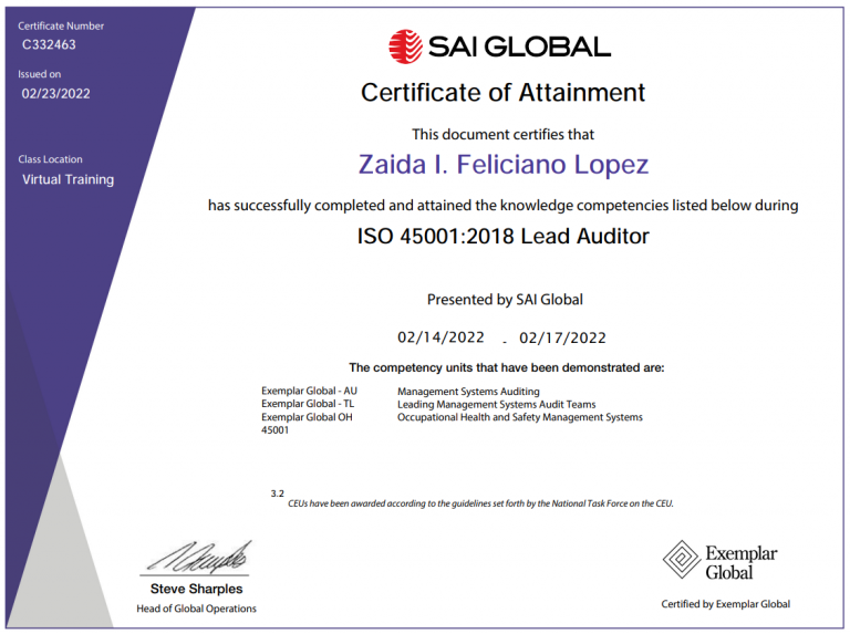 New SAI Global Certifications – Santisteban & Associates LLC